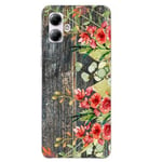 Coque pour Moto G14 bois gris fleur rouge