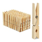 Relaxdays Pinces à Linge en Bois, Lot de 100, épingle à lessive, Bricolage, pincettes pour séchage, Ressort en métal