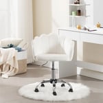 Woltu - Chaise Bureau en Velours + Métal, Chaise Coiffeuse, Fauteuil Coquillage, Chaise de Bureau, Hauteur Réglable, Crème Blanc