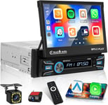 1 DIN Wireless Carplay Android Auto Autoradio avec Dashcam & Caméra de Recul & Mic,7 Pouces Tactile Retractable Poste Radio Voiture Bluetooth avec Mirror Link USB FM SWC(Q325)