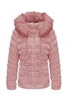 Geschallino Manteau Hiver Polaire Rembourré en Fausse Fourrure Réversible pour Femme Puffer Capuche Courte Veste 19225 Rose L