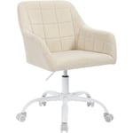 Woltu - Chaise de Bureau en Lin, Chaise Coiffeuse, Chaise d'Ordinateur Ergonomique, Chaise à roulettes, Chaise Pivotante, Beige+Blanc