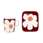 Marimekko Unikko 60-årsjubileum mugg 25 cl+tallrik 12x15 cm White-dark cherry-ash grey