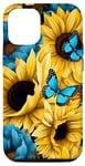 iPhone 15 Pro sunflower with blue butterfly Case