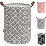 48L Grand panier linge avec poigne en cuir durable, corbeille a linge rond cordon de serrage, panier linge pliable, panier de rangement des vtements