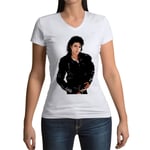 T-Shirt Femme Col V Michael Jackson Veste Noir Style Chanteur Pop Star Celebrite