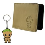 Marvel Portefeuille Homme Coffret Cadeau Portefeuille Porte Carte Homme et Porte Cle Fantaisie Idée Cadeau Homme Ado (Multicolore Groot)