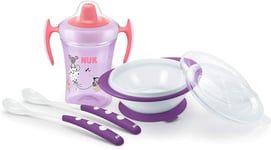 NUK Learn to Eat Set Sippy Cup Feeding Bowl & Spoons BPA-Free Purple EX-DISPLAY