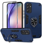 Btstring Case for Samsung Galaxy A54 5G and Screen Protector Tempered Glass, Shockproof Phone Case with Stand, Heavy Duty Personalised Case Cover Support Magnetic Car Holder, Blue