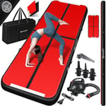 KESSER® Tapis de Gymnastique | Tapis de Fitness Gonflable Airtrack | Tapis de Gymnastique 3/4/5/6 m | Sac de Transport et Batterie électrique (Noir-Rouge-Carbone, 200 x 100 x 10 cm)