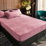 Drap Housse Polaire 180x200 Bonnet 30 cm Rose Hiver Toucher Cachemire Flanelle Drap de lit Microfibre Super Chaud pour Matelas Épais