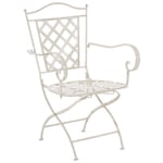 Chaise de jardin en fer forgé crème vieilli avec accoudoir