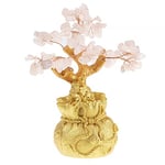 lachineuse - Arbre Feng Shui en Quartz Rose - Arbre de Fortune 17 cm - Décoration Asiatique Japonais - Arbre de Fortune avec Support Doré - Déco Asiatique Pierres Précieuses - Objet Japonais Zen