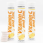 Vitamin C and Zinc Effervescent Tablets - 3 Packs of 20 Orange Flavoured Fizzy