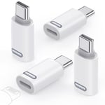 MoKo Adaptateur Lightning vers USB C 4 Pièces, Adaptateur USB-C Mâle vers Lightning Femelle Connecteur Compatible pour iPhone 15/15 Pro/15 Pro Max/15 Plus, iPad Pro/Air, Pas pour Audio/OTG, Blanc PD