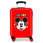 Mickey Get Moving Valise de cabine Rouge 38x55x20 cm Rigide ABS Fermeture à combinaison latérale 34L 2 kgs 4 Roues Doubles Bagages à Main, rouge, Valise de cabine