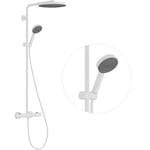 hansgrohe Pulsify S Puro - Colonne de douche avec mitigeur thermostatique, douche pluie (260mm) avec robinet, douchette, support, flexible douche, barre et douche de tête ronde, Blanc mat, 24236700