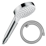 Pommeau de douche HANSGROHE Crometta EcoSmart blanc/chromé + flexible de douche HANSGROHE Designflex 125 cm chromé