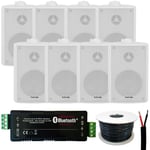 Outdoor External Bluetooth Speaker System Mini Amplifier 8x White Speakers Kit