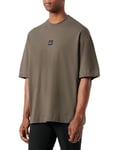 Armani Exchange Small A|x Logo Patch Oversized Fit Heavy Cotton Jersey Tee T-Shirt, Olive Noire, L Homme