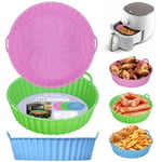 Alyvisun Moule Silicone Air Fryer, 3 Pièces Panier Moule pour Airfryer Réutilisable Friteuse à Air Chaud Plat Pot Ronde Doublure Liner pour Friteuse Air, Micro-ondes, Four (Rose+Vert+Bleu Ciel)