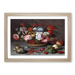 Big Box Art Still Life with Flowers and Shells Vol.2 by Balthasar Van Der AST Framed Wall Art Picture Print Ready to Hang, Oak A2 (62 x 45 cm)