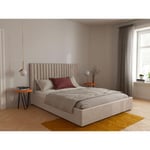 Vente-unique Lit coffre 140 x 190 cm avec tête de lit coutures verticales - Tissu - Taupe + Matelas - SARAH