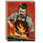 Barbeque Master Bbq Grill Man Comic Book Style Birthday Card