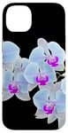 Coque pour iPhone 14 Plus Magnifique orchidée Phalaenopsis bleu clair Formes noires Mania