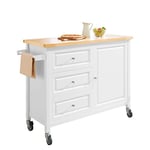 SoBuy Desserte Roulante Chariot de Cuisine Meuble de Rangement à roulettes Chariot de Service Buffet Multifonctionnelavec 1 Porte et 3 Tiroirs, 120x45x92 cm, FKW106-WN