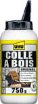 UHU Colle à bois originale - Plus forte que le bois, résistante à l'humidité, D2, sans solvants, embout de précision, transparente, biberon 750g