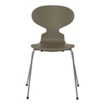 Fritz Hansen - Myran 3101 Olive Green Lackad/Silver Grey - Ruokapöydän tuolit - Arne Jacobsen - Vihreä - Metalli/Puu