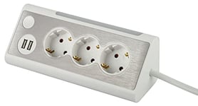 maxtrack NV70-3WL - Multiprise d'angle à 3 Prises - 2 Ports de Charge USB et éclairage LED - Multiprise pour la Maison - avec Bouton pour Allumer et éteindre l'éclairage LED - Câble de 3 m