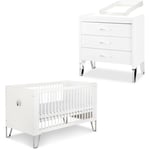 Blanka Chambre bébé lit convertible et commode avec plan à langer 140X70 Blanc