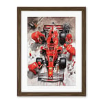 Artery8 Grand Prix Race Car Wheel Change Aerial Shot Artwork Framed Wall Art Print 18X24 Inch