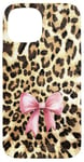 iPhone 15 Leopard Cheetah Pattern With Light Pink Bow Coquette Girl Case