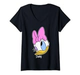 Disney Mickey And Friends Daisy Duck Big Face Signature T-Shirt avec Col en V