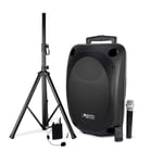 Enceinte Pro Portative 12" 350/700W - Audio Club MOOV12 - PC / USB BT Line FM - Batterie - 2 Micros UHF + Support PIED