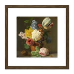 Oberman Still Life With Flowers Nuts Painting 8X8 Inch Square Wooden Framed Wall Art Print Picture with Mount