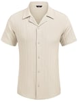 COOFANDY Chemise décontractée à Manches Courtes pour Homme Guayabera Chemise d'été texturée Chemise hawaïenne Chemises de Plage Regular Fit Chemises décontractées Crème Beige XXL