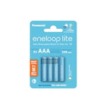 eneloop Lite, AAA/Micro, Rechargeable Battery, Pack of 4, Capacity of 550 mAh, Ready-to-Use Ni-MH Batteries, 3000 Recharge Cycles, Plastic Free Packaging, Lite, Blue, Ideal for Dect Phones