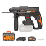 WORX NITRO - Perforateur Brushless sans fil 20V - 4Ah - WX381 (livré avec une batterie et un chargeur, poignée supplémentaire, butée de profondeur, 3 forets SDS 8,10,12, malette de rangement)