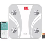 Get Fit Smart Bathroom Scales - Monitor Weight Loss Digital Body Weighing Scale - Connect to iOS/Android via Bluetooth with Easy to use APP Fitdays/Onfit, LCD Display & Automatic On/Off - White