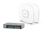 NETGEAR Pack de 2 Points d'accès WiFi 6, Bornes WiFi 6, (WAX630) et d'un Switch MS108EUP 8 Ports RJ45 Multi-Gigabit PoE, Web Manageable, 4 Ports PoE++ Ultra60 et 4 Ports PoE+, Budget PoE de 230 W