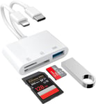 Lecteur Carte SD iPhone, 3 en 2 Adaptateur Carte SD iPhone iPad, Lecteur de Carte SD pour Micro SD/SD/TF/USB, Adaptateur de Carte Mémoire, SD Card Reader pour iPhone 14/15/Android