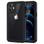 Lanhiem Coque iPhone 12 Étanche, [IP68 Imperméable+Antichoc] 360 Indestructible Integral Renforcée Antipoussière Anti-Neige Resistante Waterproof Etui Protection pour iPhone 12 (6.1"), Noir