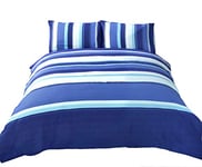 Rapport Home Signature Parure de lit avec Housse de Couette et 2 taies d'oreiller à Rayures pour Adultes et Adolescents Bleu Lit Double