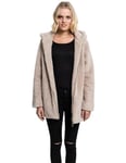 URBAN CLASSICS Women's Sherpa Cardigan Jacket, Long-Sleeve Fluffy Faux Fur Sherpa Coat, Casual Fluffy Coat for Women, Sherpa Hoodie Cardigan, Colour: Sand, Size: Small