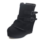 ZYLL Femmes High Wedge Heel Talon Botte à glissière en Daim Bottes à glissière à Talons à Talons Hauts Chaussures de Plateforme,Noir,35