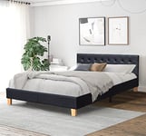 King of Dreams Frederic - Solide et Confortable Lit avec Sommier + Tête de Lit Capitonnee Couleur Noir + Pieds en 10 cm pour Matelas en 90x190-13 Lattes - revetement PVC Simili - Montage Rapide